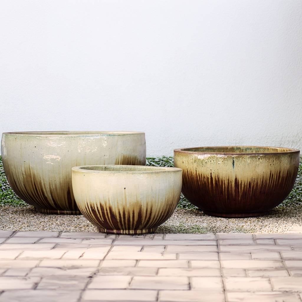 8042 Drip-glazed Bowl Planters - Set of 3