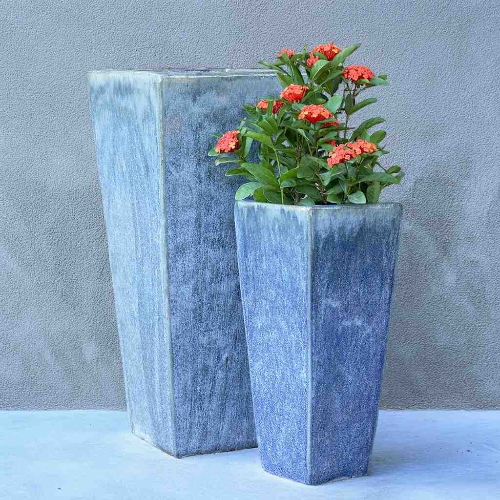 Set of 2 glazed Ella Grey tapered planters with a smooth, elegant finish