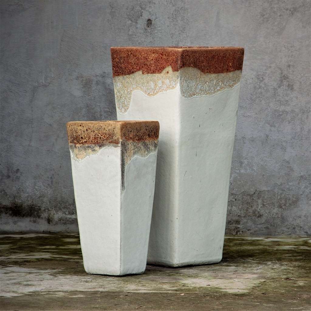 Wholesale Rustic Angkor White tapered planters with a textured, natural finish
