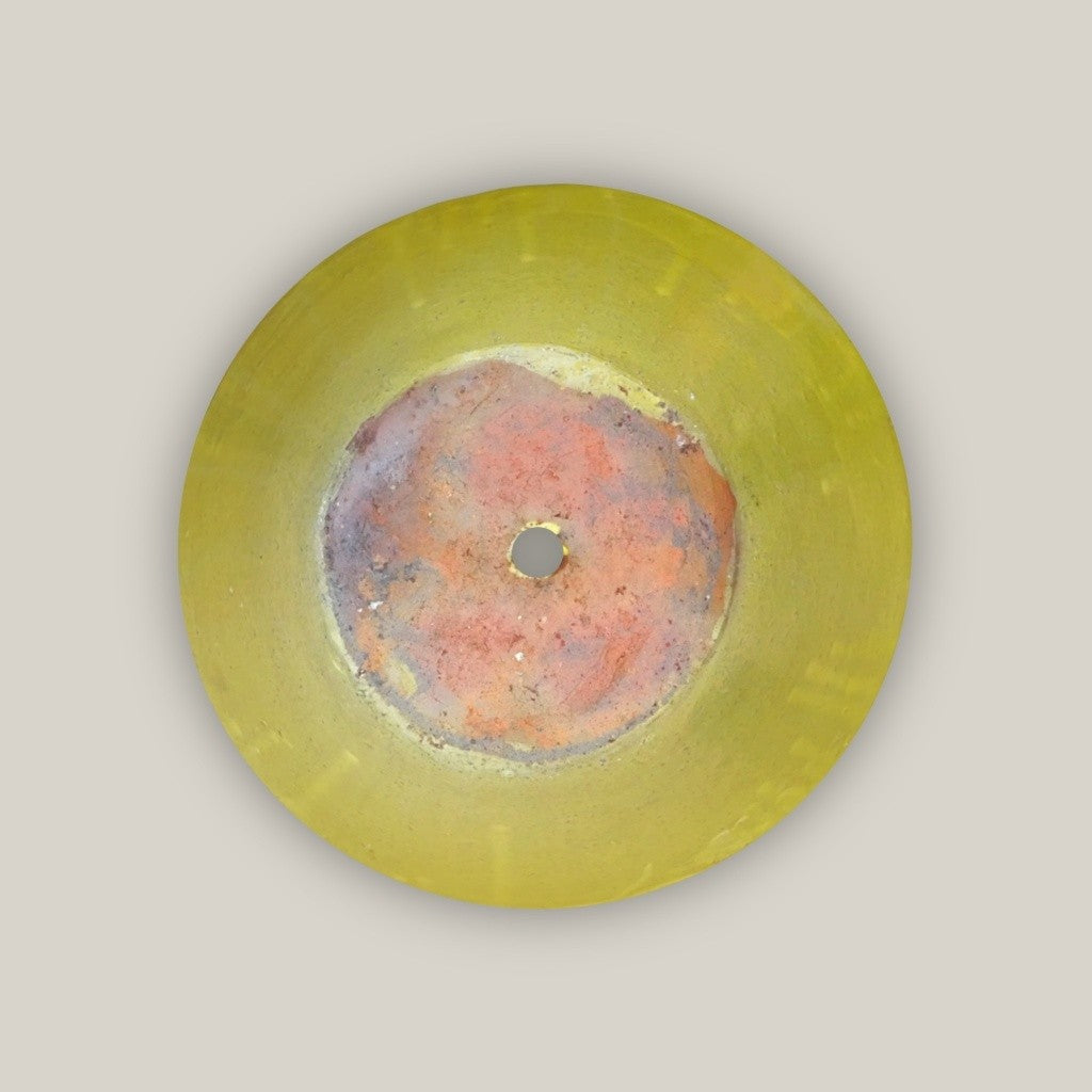 Bottom view of cone-shaped ceramic low bowl planters in yellow, featuring wide rims and smooth glazed surfaces