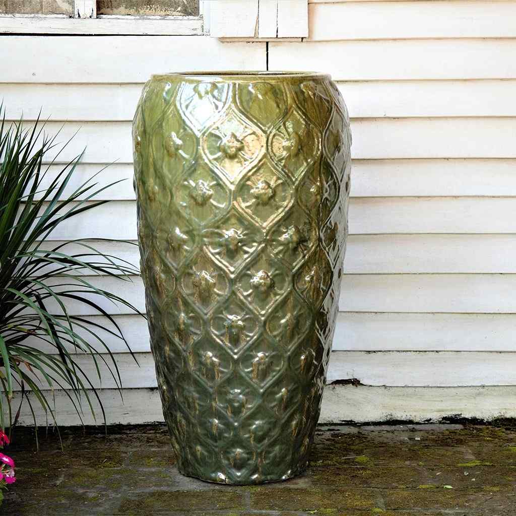 Wholesale Ornamental ceramic planter in metallic green