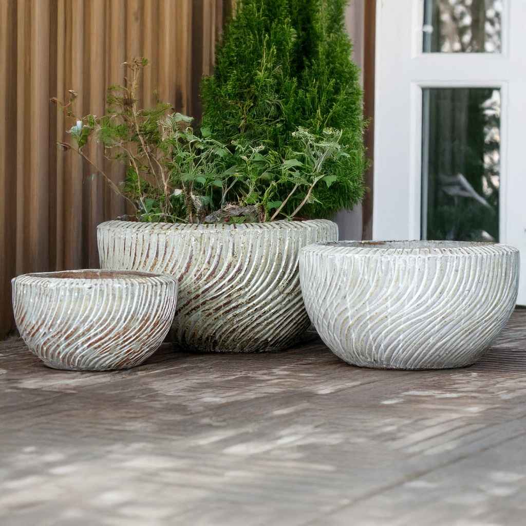 8560 Swirl Carved Bowl Planter Set