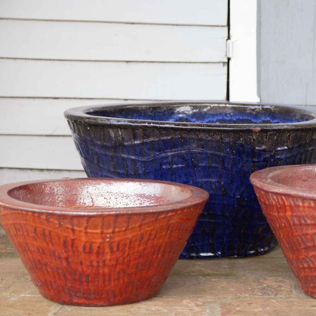 8577 Patterned Low Bowl Planter Set