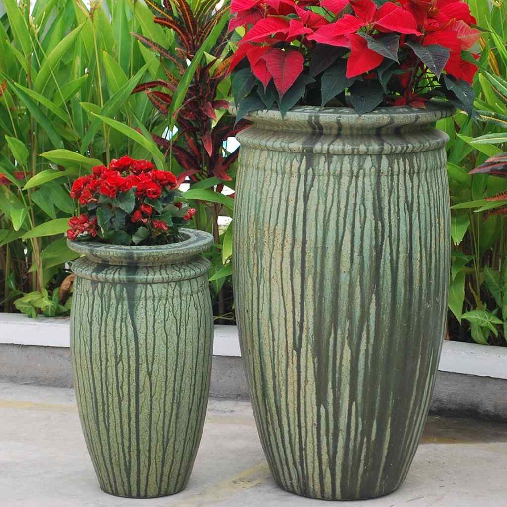 8617 Flared-Lip Tall Ceramic Pot - Set of 2