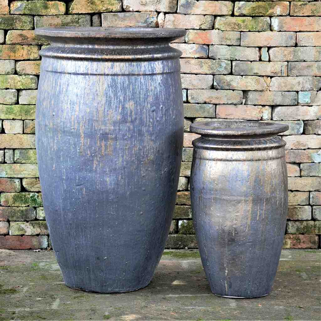 8617 Flared-Lip Tall Ceramic Pot - Set of 2