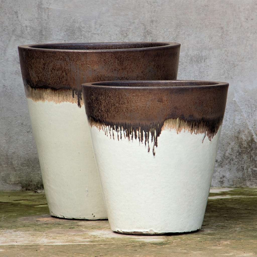 Tapered cylinder planter pots in cream with an Ombre brown design, blending soft neutral tones for a warm, elegant look