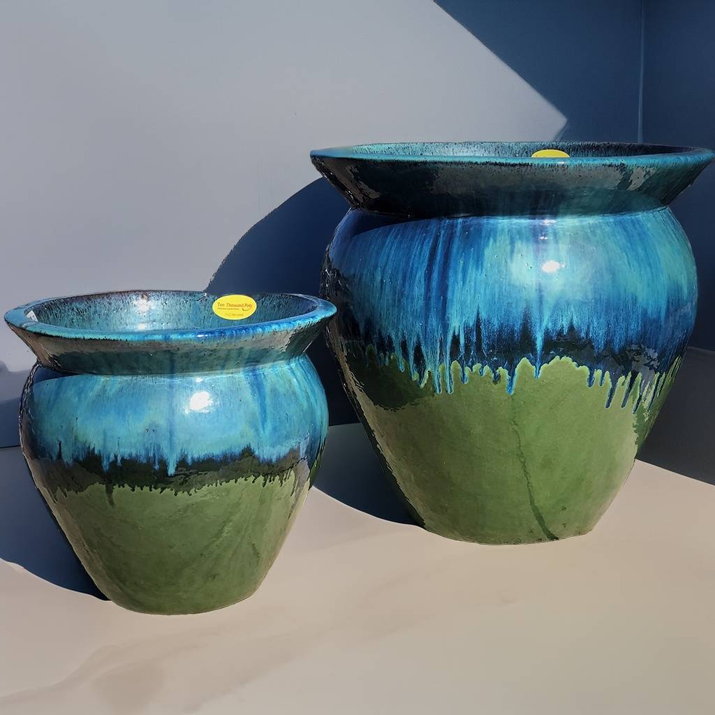 Wholesale rim planters in glazed jade green and blue