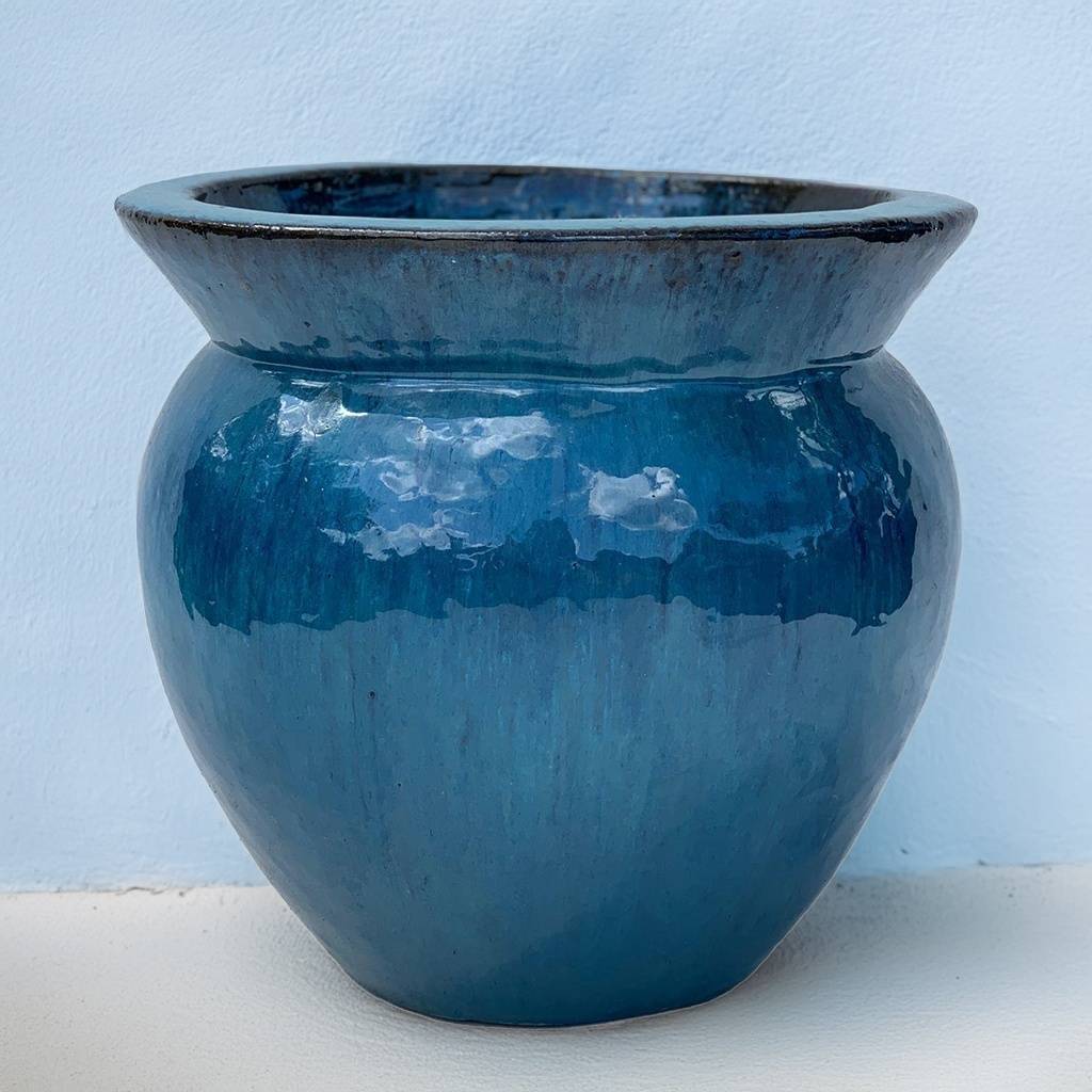 Glazed blue rim planter