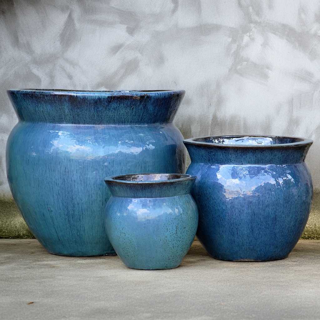 Glossy rim planters in blue