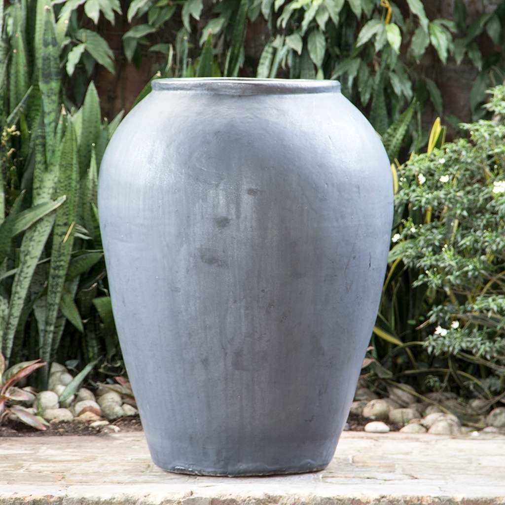 Wholesale Huge, smooth jar-like planter pot with a sleek glazed gunmetal grey finish for a bold, modern statement