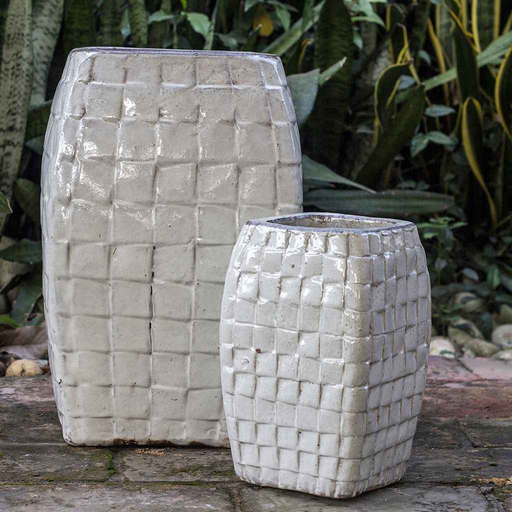 8962 Textured Grid Ceramic Pot -  Set of 3