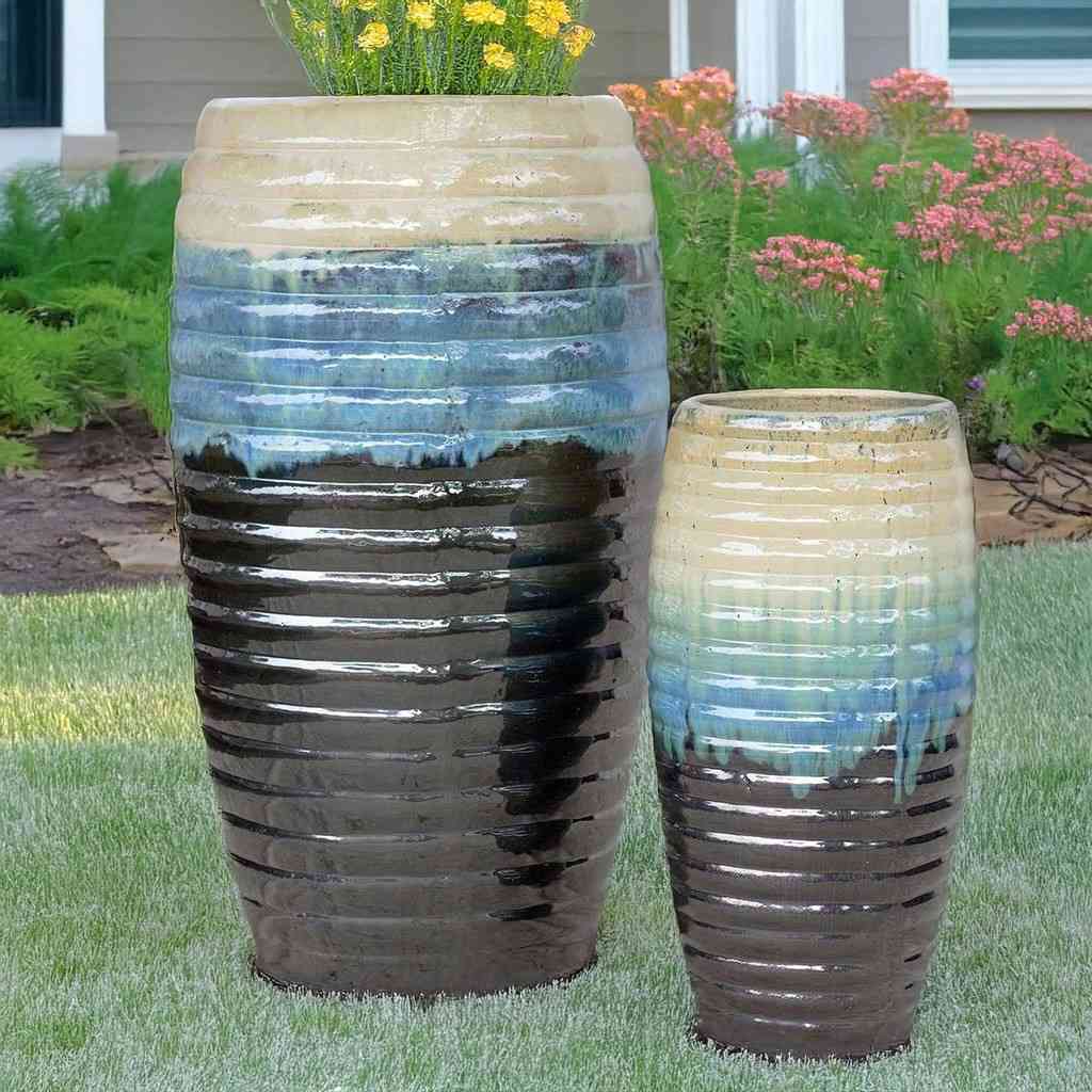 8990 gloss Glaze Ripple Planter - Set of 2