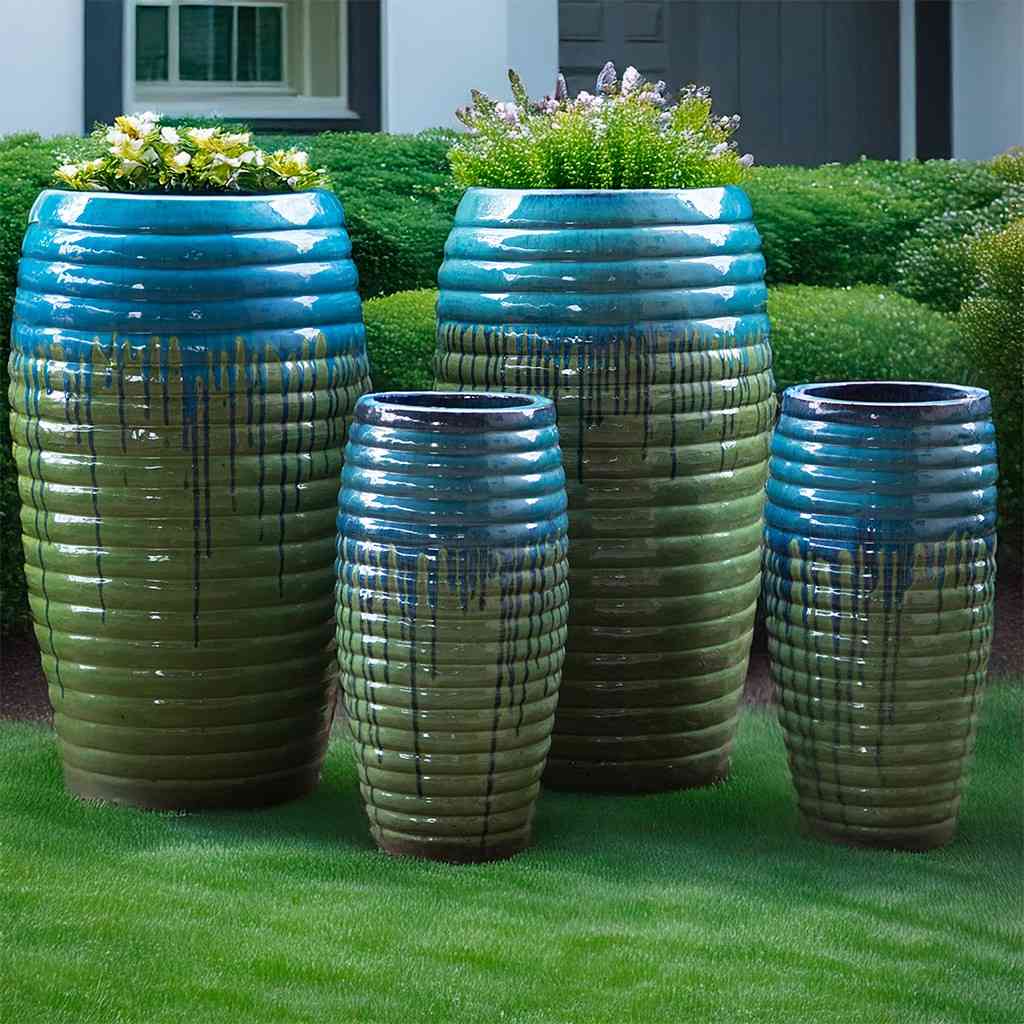 8990 gloss Glaze Ripple Planter - Set of 2