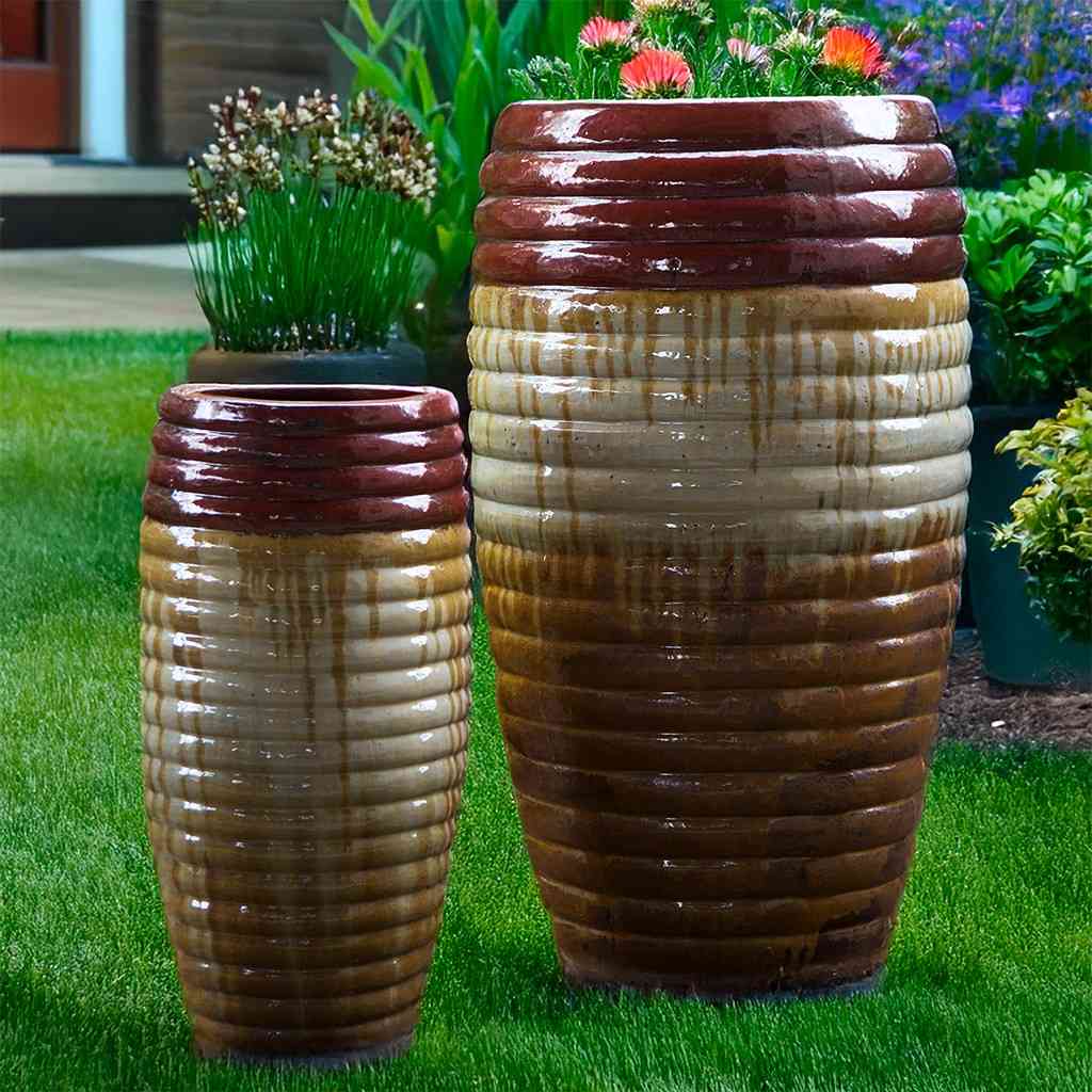 8990 gloss Glaze Ripple Planter - Set of 2