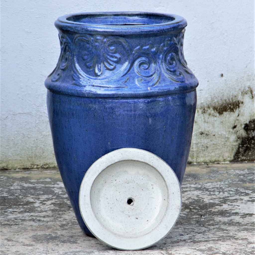 Blue Artisan Ceramic Fountain Jar with cover