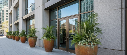 Tall ceramic planters used in commercial setting