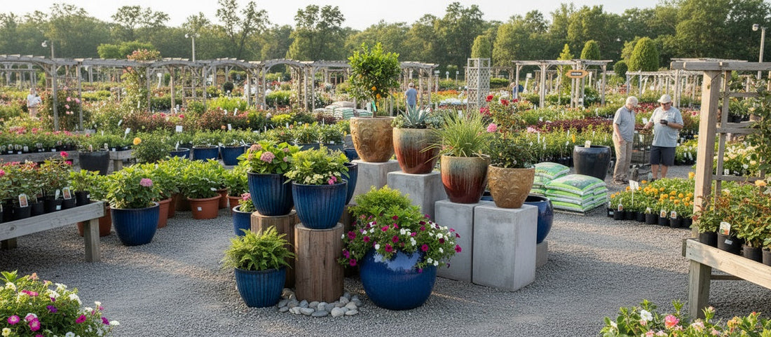 Garden center with different plant types and planter styles 