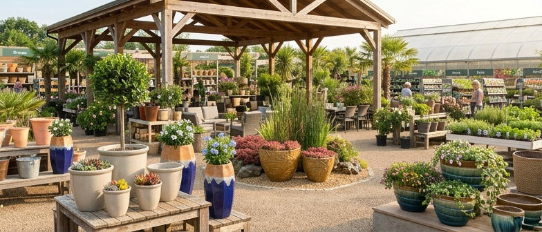Garden center with various planters, from tall, short, colored and neutral design