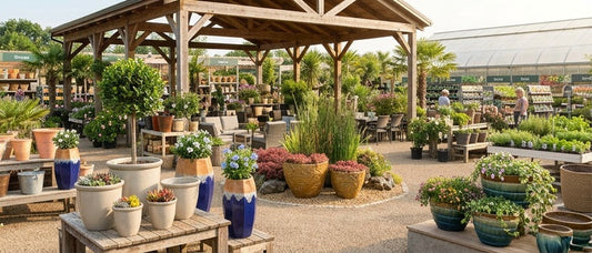 Garden center with various planters, from tall, short, colored and neutral design