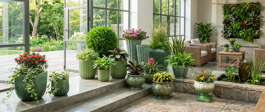 Biophilic indoor garden design with wholesale green planters
