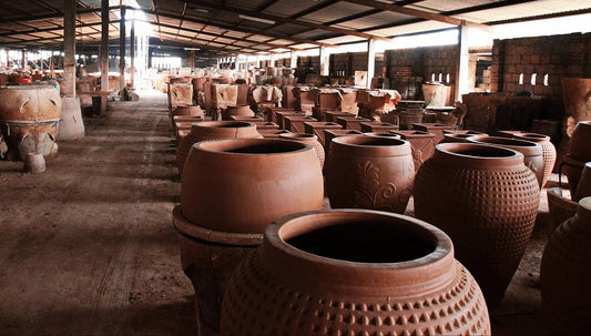 Vietnamese pottery factory with various pots
