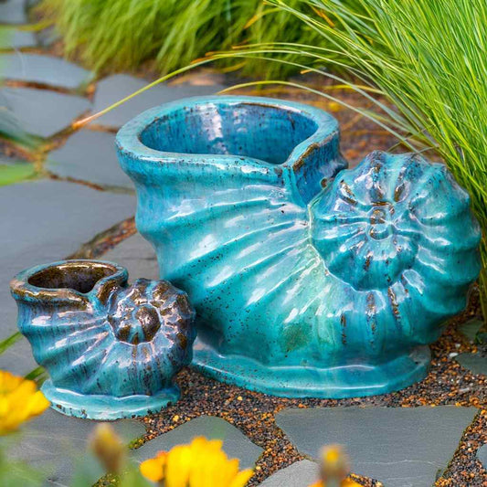 5230 Ridged Seashell Jar Planter - Set of 2