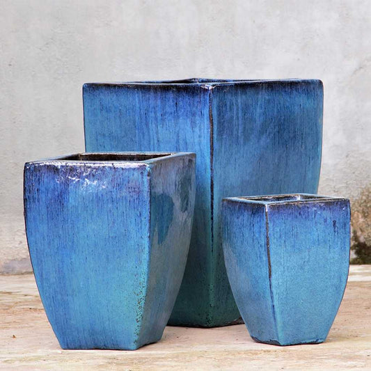 Wholesale rounded square planters  with glazed blue finish