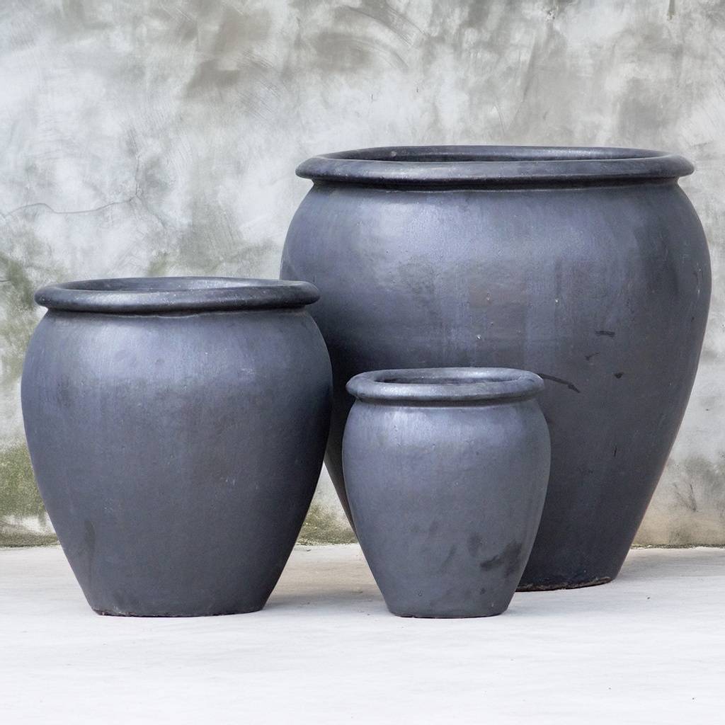 8026 Round Drip-glazed Planter - Set of 3