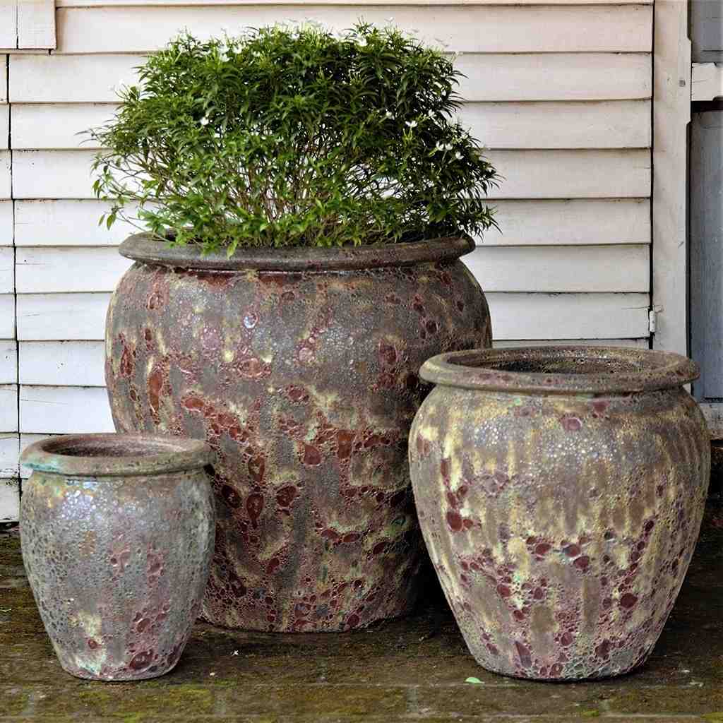 8026 Round Drip-glazed Planter - Set of 3