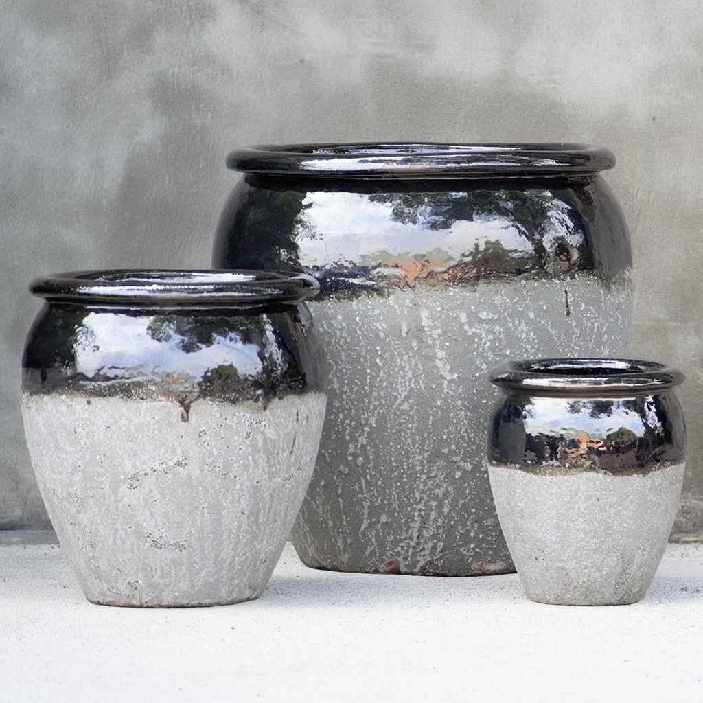 8026 Round Drip-glazed Planter - Set of 3