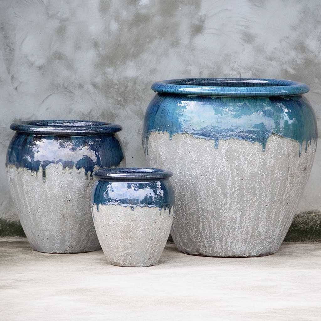 8026 Round Drip-glazed Planter - Set of 3