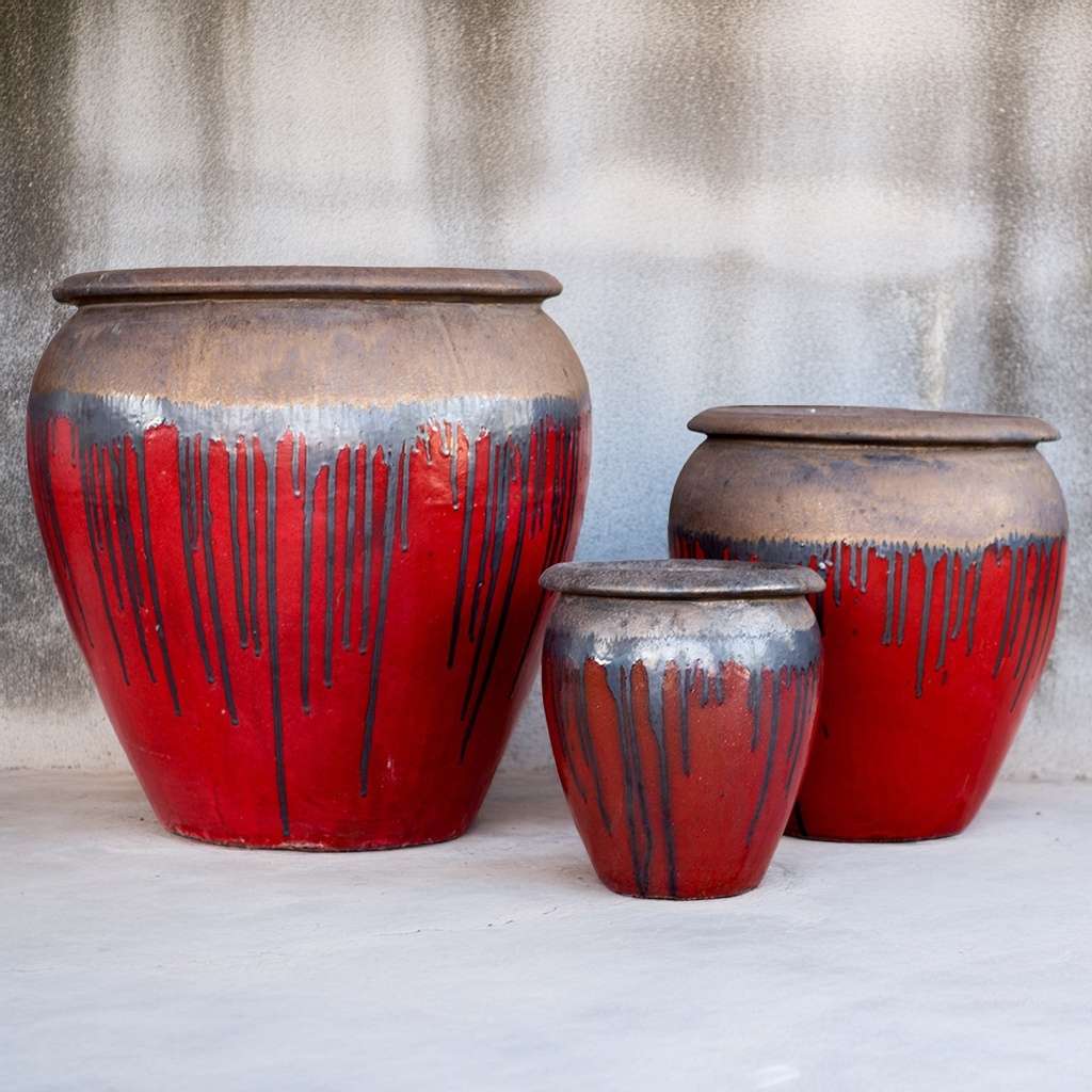 Set of three rounded jar-style planters with wide openings available in wholesale