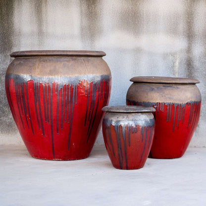 Set of three rounded jar-style planters with wide openings available in wholesale