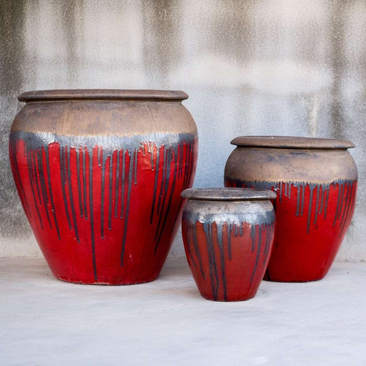 8026 Round Drip-glazed Planter -Set of 3
