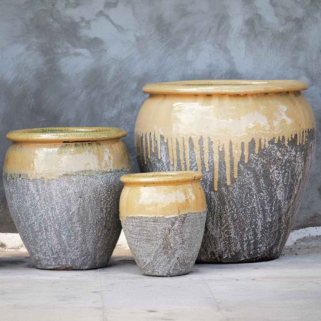 8026 Round Drip-glazed Planter - Set of 3