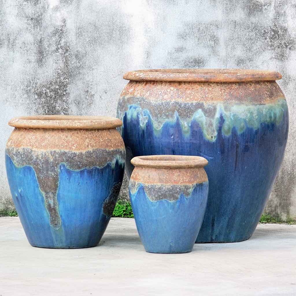 8026 Round Drip-glazed Planter - Set of 3