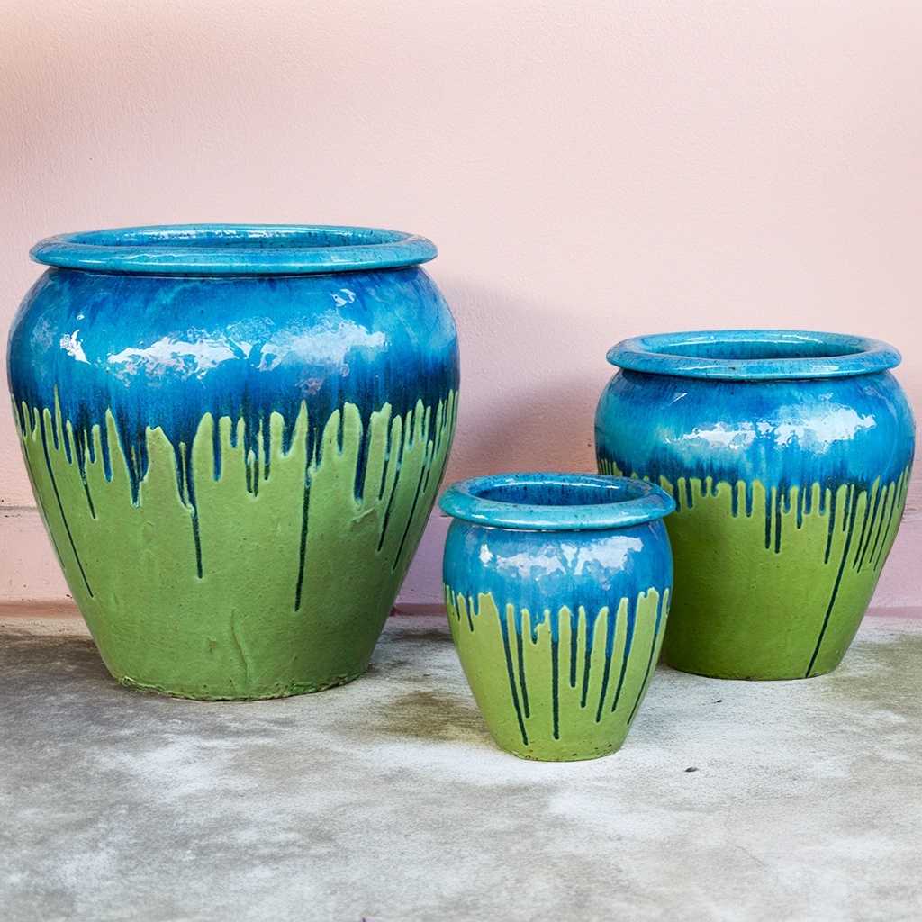 jar planter pots 8026 Round Drip-glazed Planter - Set of 3