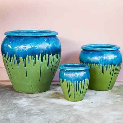 8026 Round Drip-glazed Planter - Set of 3