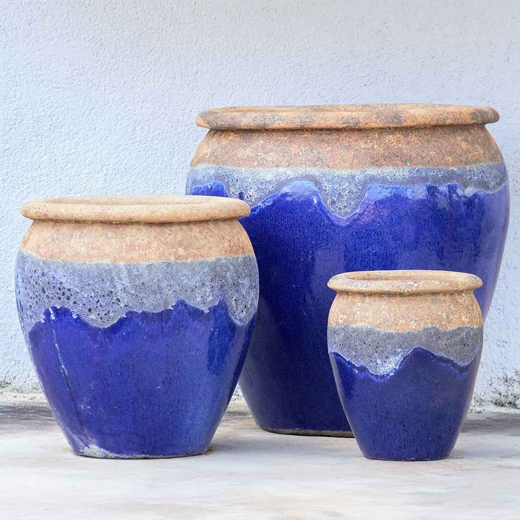 glazed blue plant pots Wholesale Round Drip-Glazed Planter (Set of 3)