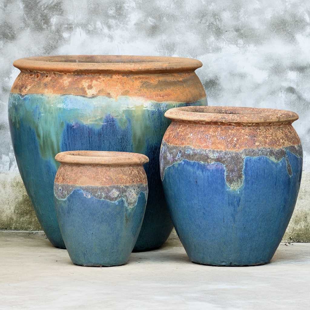 8026 Round Drip-glazed Planter - Set of 3