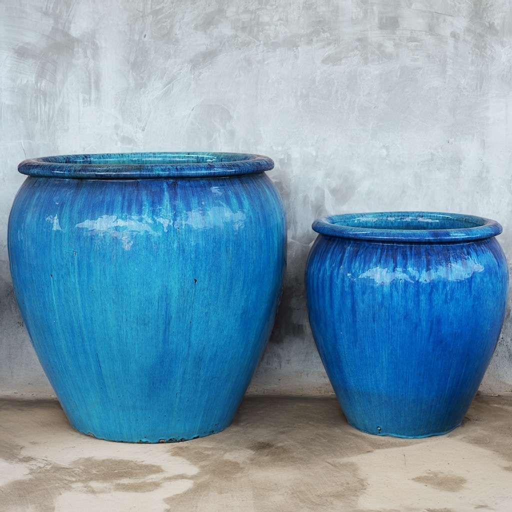 8026 Round Drip-glazed Planter - Set of 3