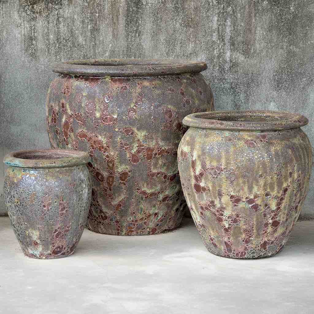 8026 Round Drip-glazed Planter - Set of 3