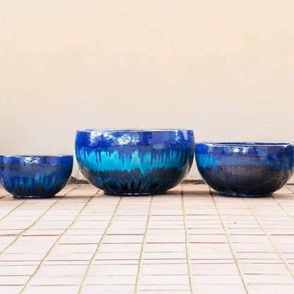 8042 Drip-glazed Bowl Planters - Set of 3