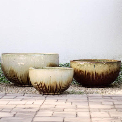 8042 Drip-glazed Bowl Planters - Set of 3