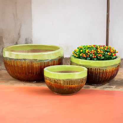 bulk ceramic flower pots 8042 Drip-glazed Bowl Planters - Set of 3