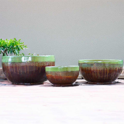 8042 Drip-glazed Bowl Planters - Set of 3