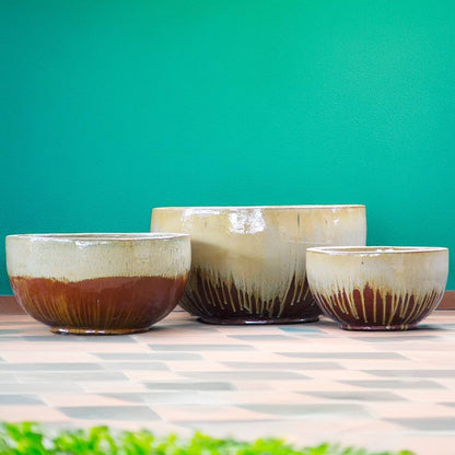 8042 Drip-glazed Bowl Planters - Set of 3
