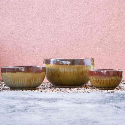 8042 Drip-glazed Bowl Planters - Set of 3