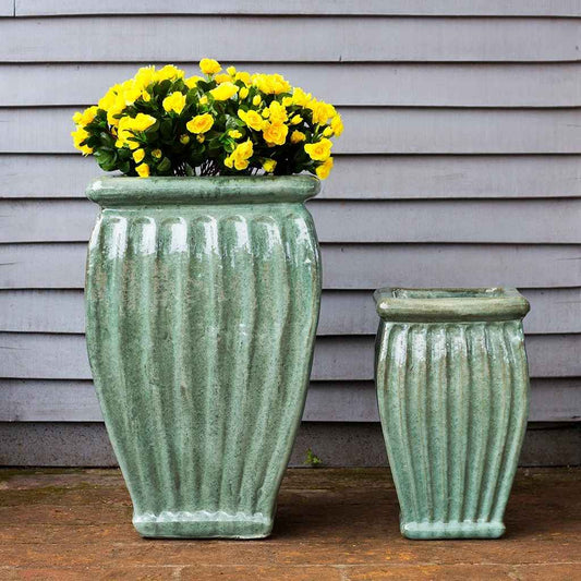 Wholesale Tall fluted planter with elegant vertical ridges in pastel green