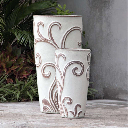 Wholesale white tapered planter pot with embossed swirl pattern